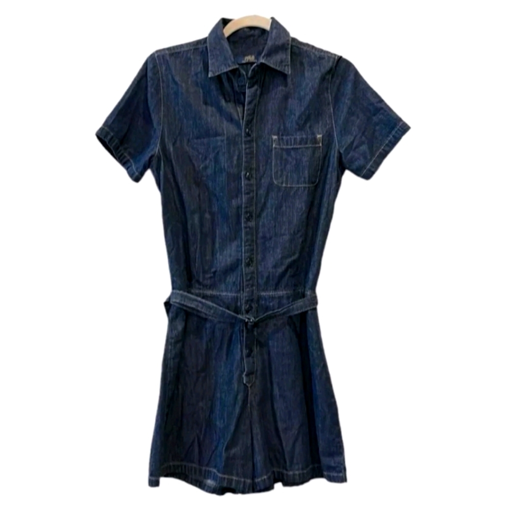 Polo Ralph Lauren Blue Label Dark Denim Chambray Belted Romper Size 6
